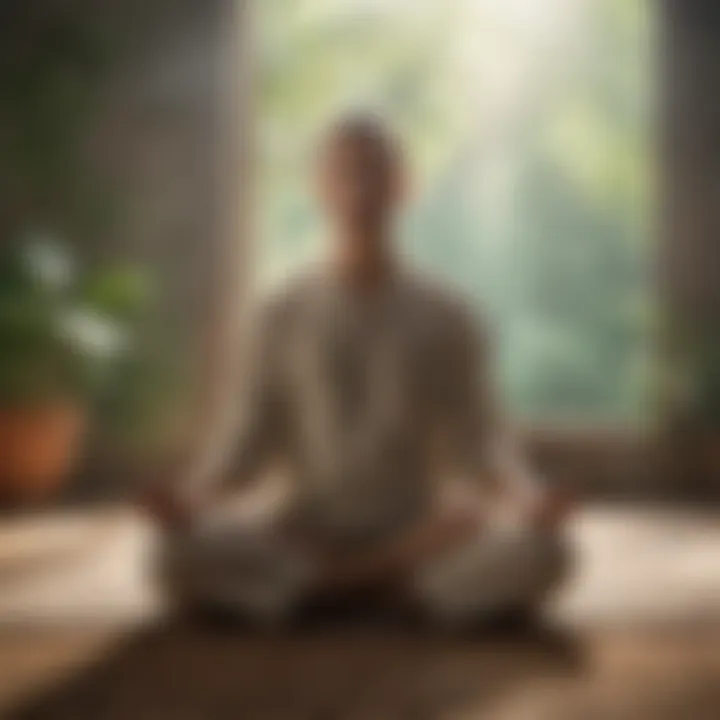 Individual meditating in a calm environment