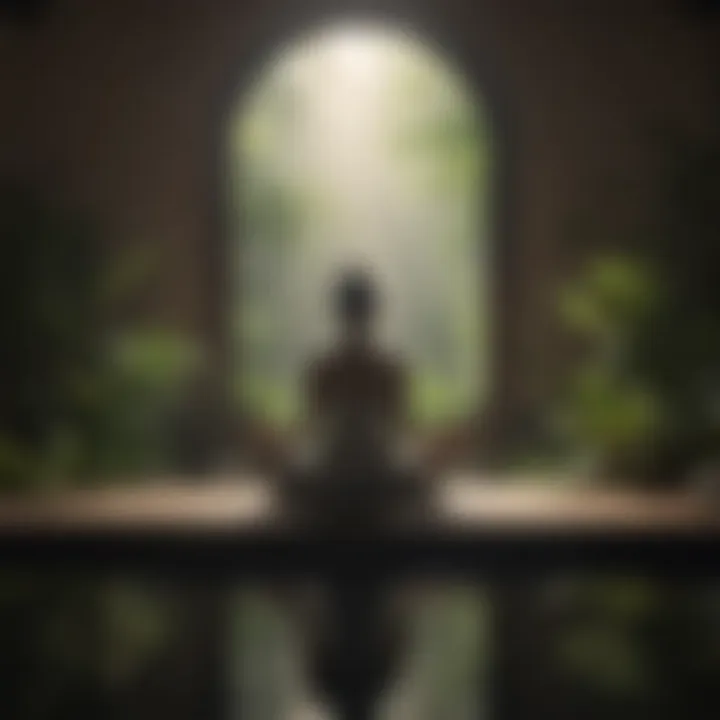 A person meditating in a tranquil environment
