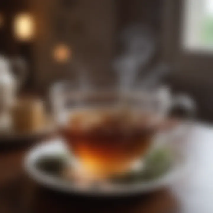 Close-up of a steaming cup of herbal tea symbolizing a restorative break.