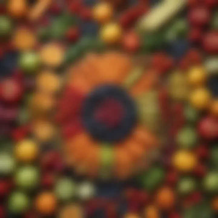 An assortment of colorful fruits and vegetables arranged aesthetically, representing the beauty of mindful eating.