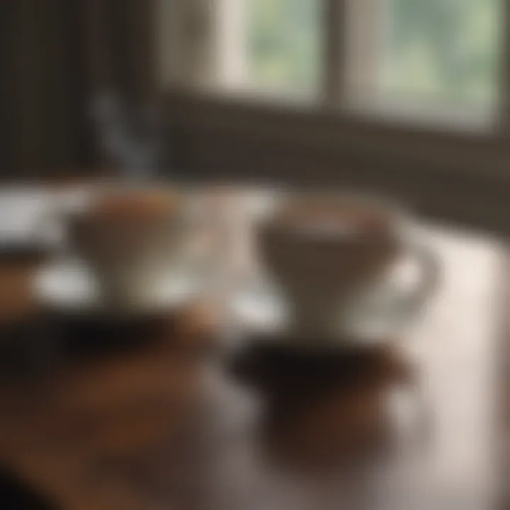 Two cups of tea placed together on a table