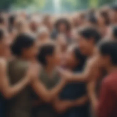 Embracing Community A diverse group gathering in harmony, illustrating the importance of community support in personal growth