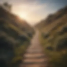 A serene landscape depicting a path leading towards a bright horizon symbolizing self-discovery