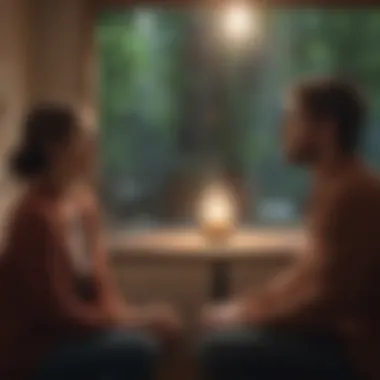 Connection and Communication in Relationships A serene couple sitting together in deep conversation, reflecting understanding and connection.