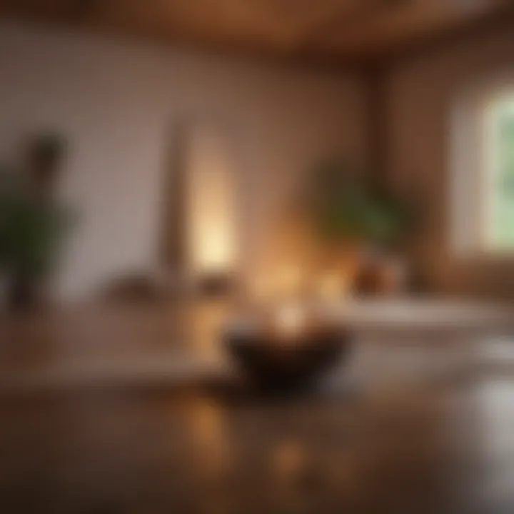 A meditation space with soft lighting and peaceful decor.