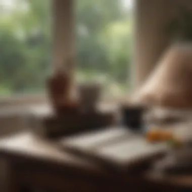 A tranquil setting with a cup of tea and a book on a cozy table