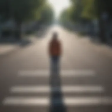 Crossroads of Choices A figure standing at a crossroads, representing choices in mental health