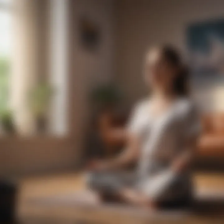 Individual using a meditation app in a serene environment