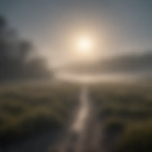 A serene landscape with a foggy atmosphere, representing uncertainty