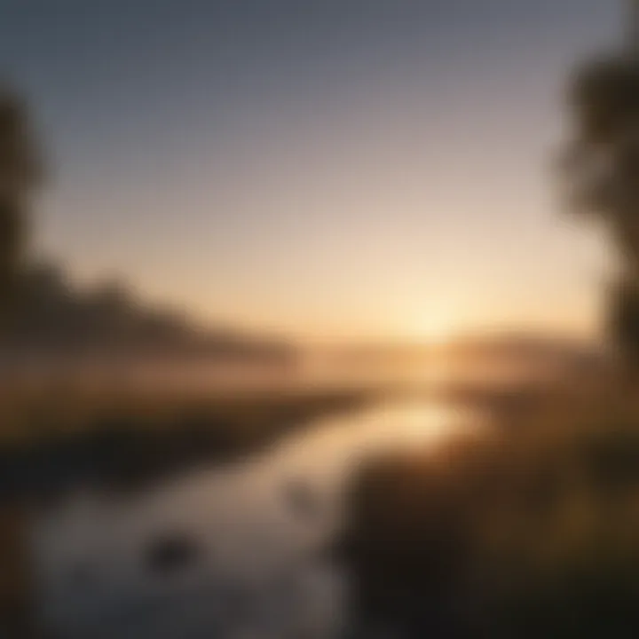 Serene morning landscape with sunrise