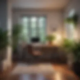 A serene office environment with indoor plants promoting tranquility.